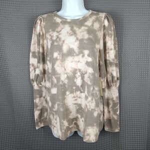 Doe & Rae Womens Tie Dye Tunic Top Small Puff Sleeve Long Sleeve Neutral Stretch